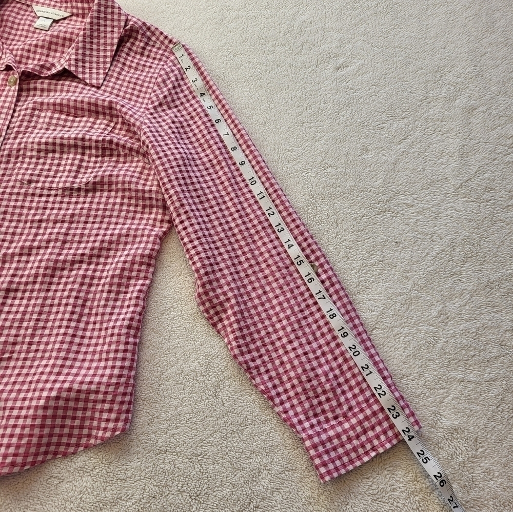 Christopher & Banks Pink Checketed Gingham Button Up Blouse Women' s Size Large - Picture 6 of 7